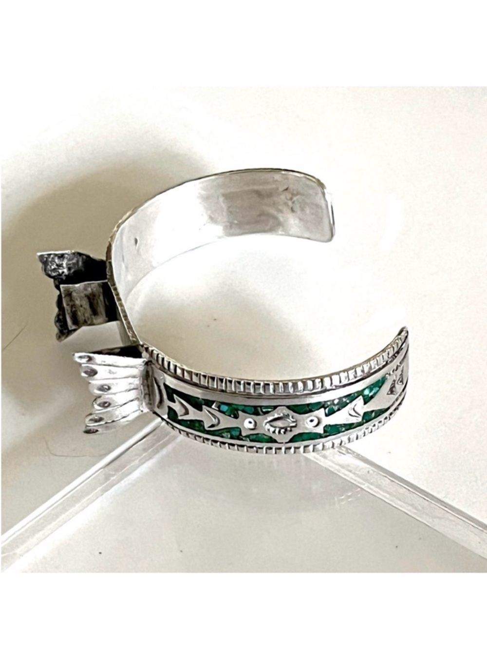 Signed - Gibson Gene, Navajo. Vntg Crushed Turquoise Inlay Sterling Watch cuff